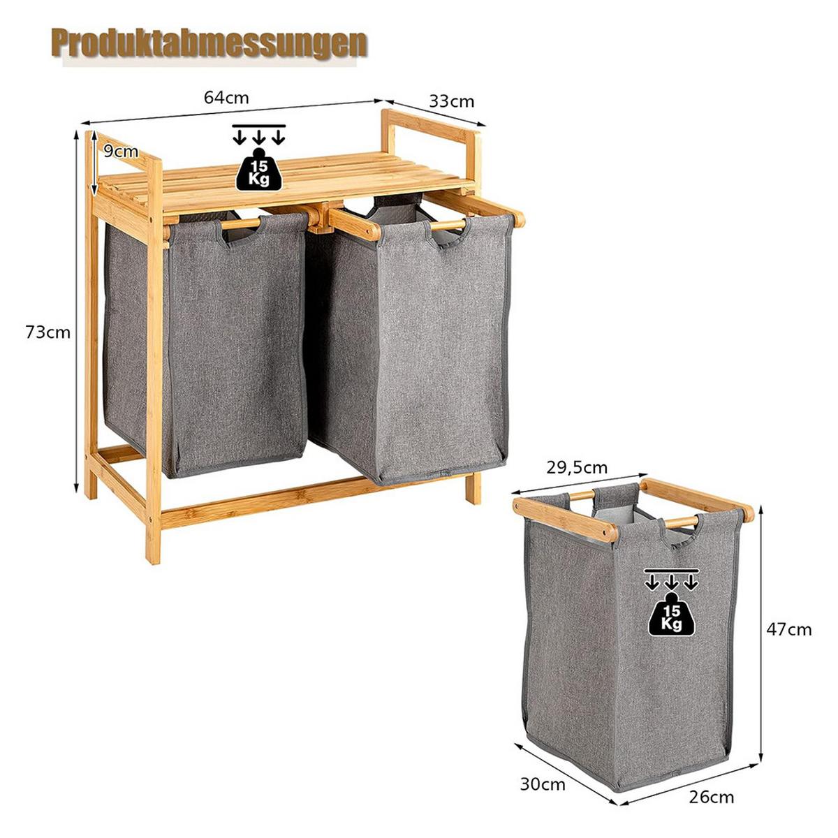 WASCHEKORB Holz - Apfelbaumfarben, Naturmaterialen (33/64/73cm) - COSTWAY