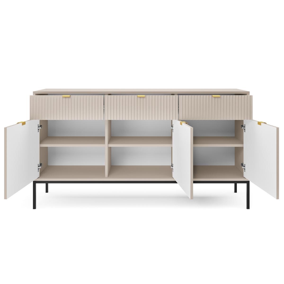 SIDEBOARD STELLARE 154/83/39cm mit 3 Schubladen 3 Türen Kaschmir - Kaschmir/Goldfarben, Holzwerkstoff (154/83/39cm) - MASSENO