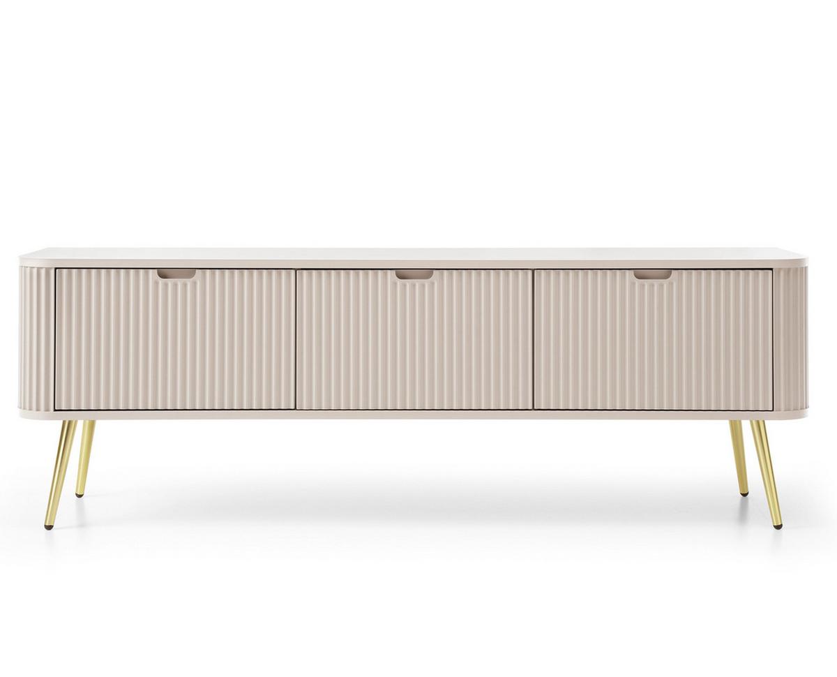 LOWBOARD Salvia 3T Beige, Gold 168/56/39 cm – mit geriffelten Fronten und hohen Beinen - Beige/Goldfarben, Holzwerkstoff/Metall (168/56/39cm) - AX Living