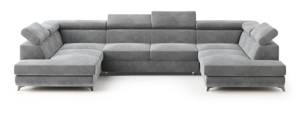 WOHNLANDSCHAFT VINTESSA Hellgrau Velours-Stoff mit Schlaffunktion - Hellgrau, Holz (323/89/190cm) - MASSENO