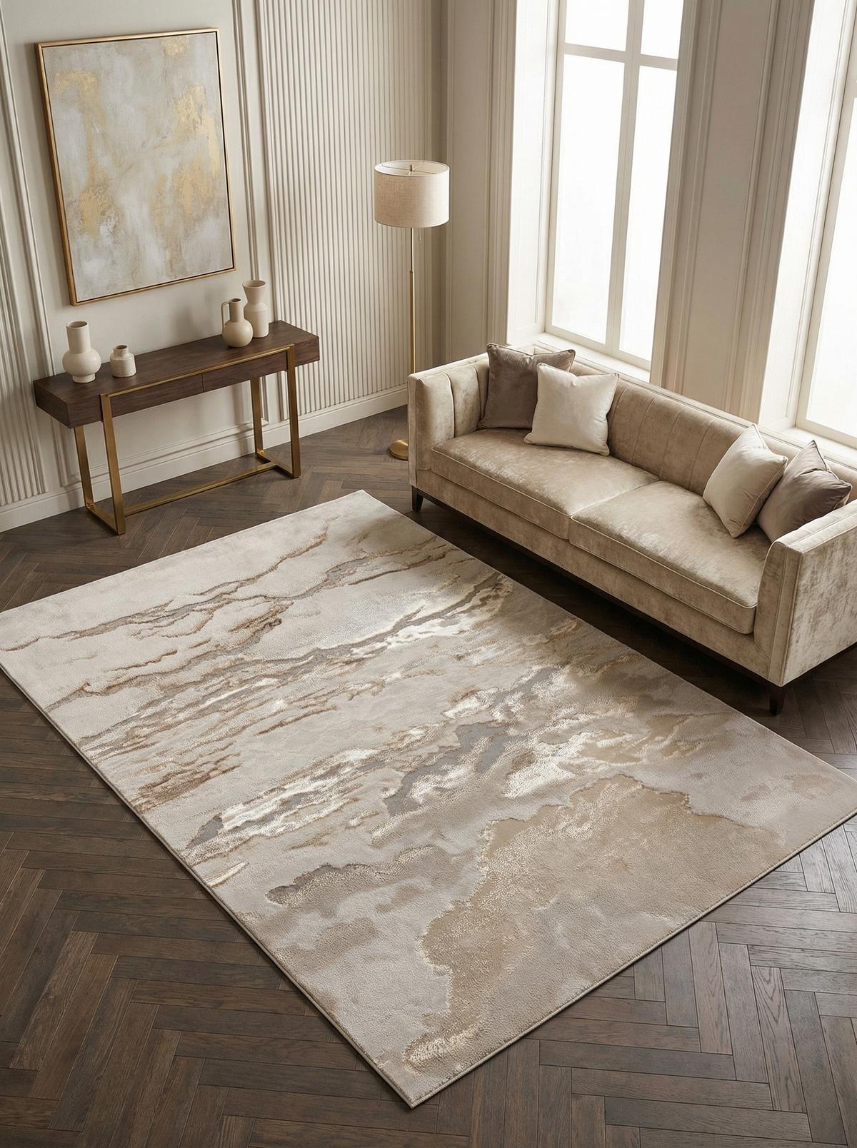 TEPPICH SARNTAL, abstrakt, Florhöhe 8 mm, Gold, 120 x 170 cm - Goldfarben, Textil (120/170cm) - KADIMA DESIGN