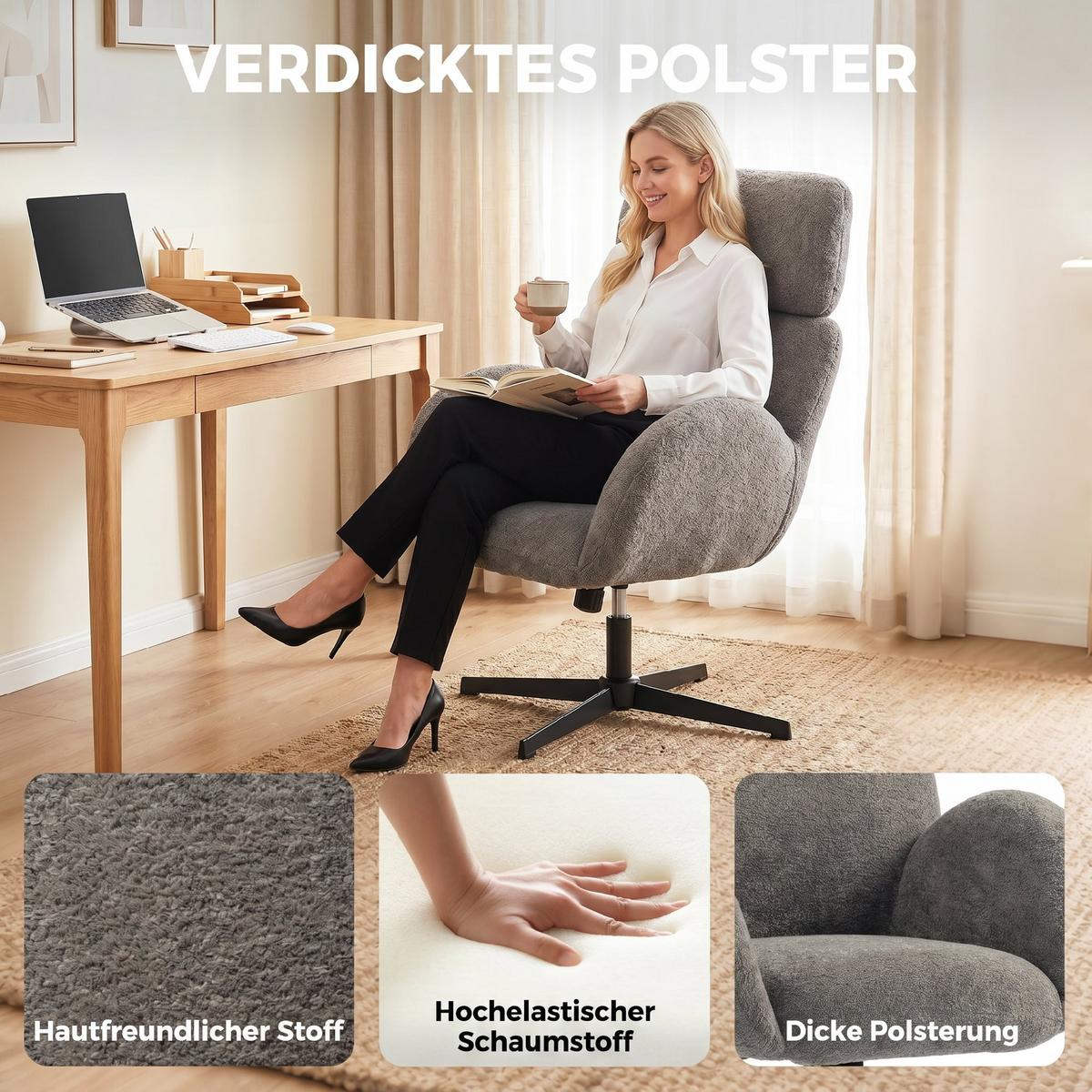 SCHREIBTISCHSTUHL Polyester Grau - Schwarz/Grau, Textil/Metall (67/113/68cm) - HOMCOM