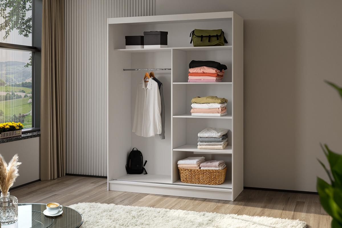SCHWEBETÜRENSCHRANK Cabinio Weiß Eiche Artisan 160/216/61 cm – Modern, mit Lamellen - Walnussfarben/Weiß, Holzwerkstoff/Kunststoff (160/216.1/61cm) - AX Living