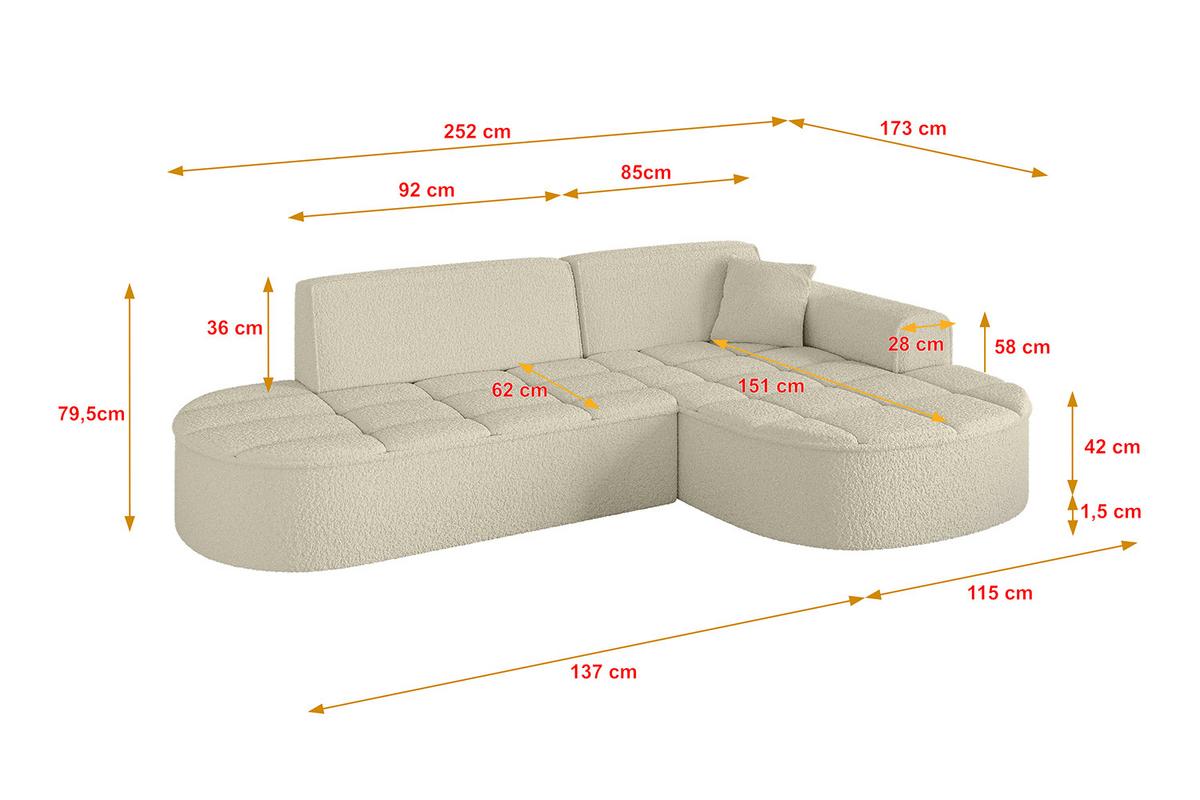 ECKSOFA Ottomane Rechts LIVO-L1 - 252x173x79,5 cm Beige - Beige, Holzwerkstoff/Textil (252/173cm) - ALTDECOR