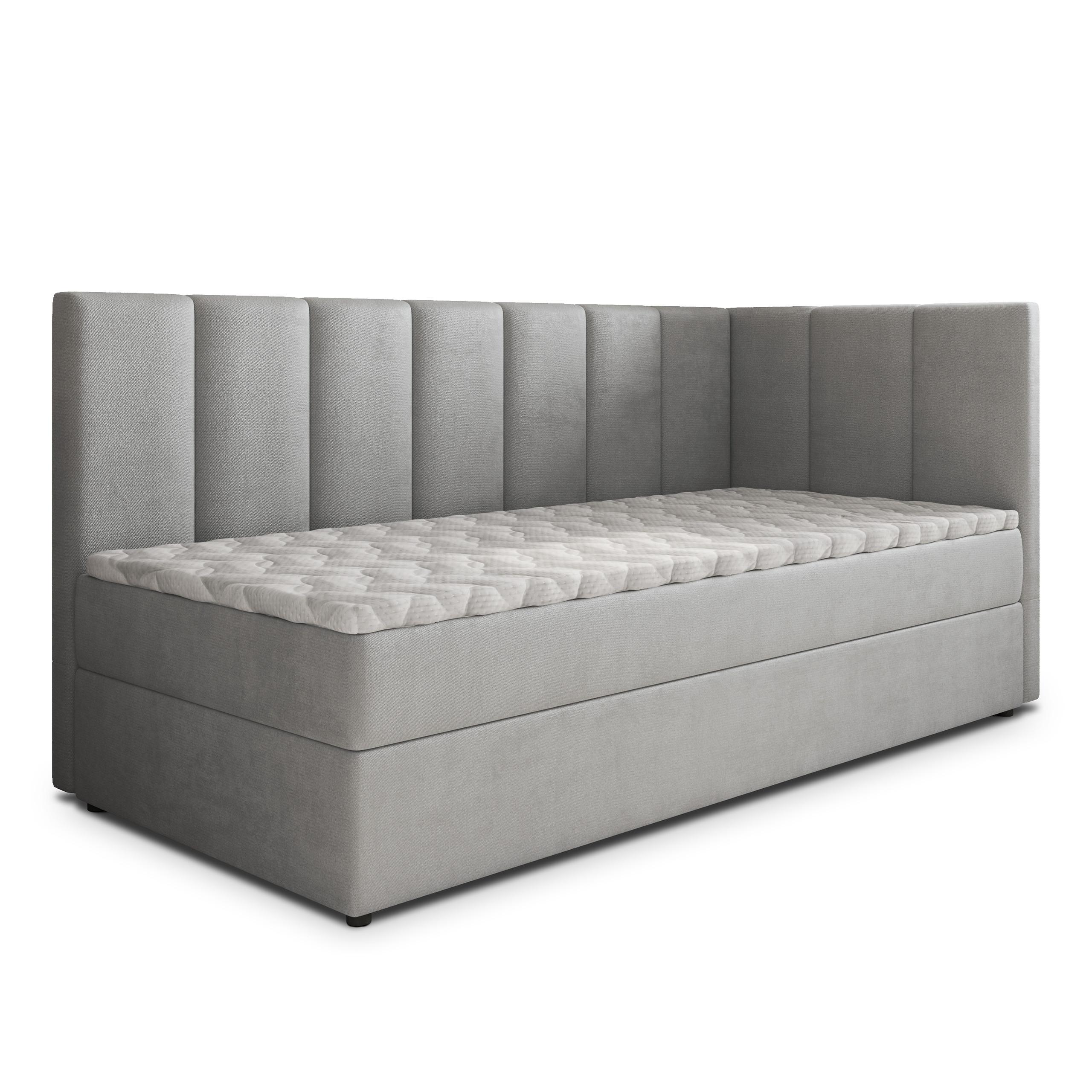 BOXBETT BEVE 90x200 cm mit Matratze und Topper, H2+H3 - Hellgrau - Hellgrau, Holz (90/200cm) - MASSENO