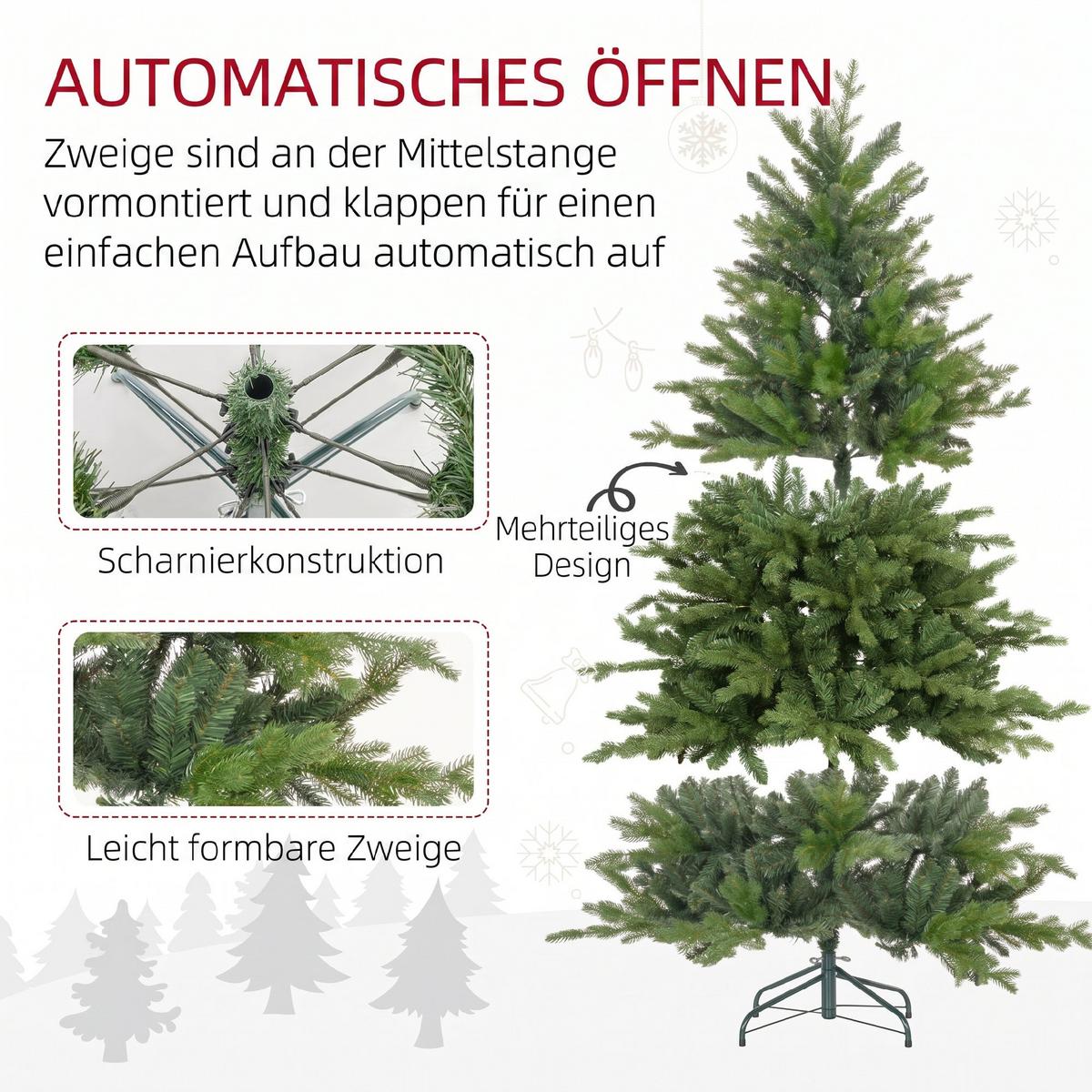 KÜNSTLICHER-WEIHNACHTSBAUM Kunststoff Metall Grün - Grün, Kunststoff (180cm) - HOMCOM