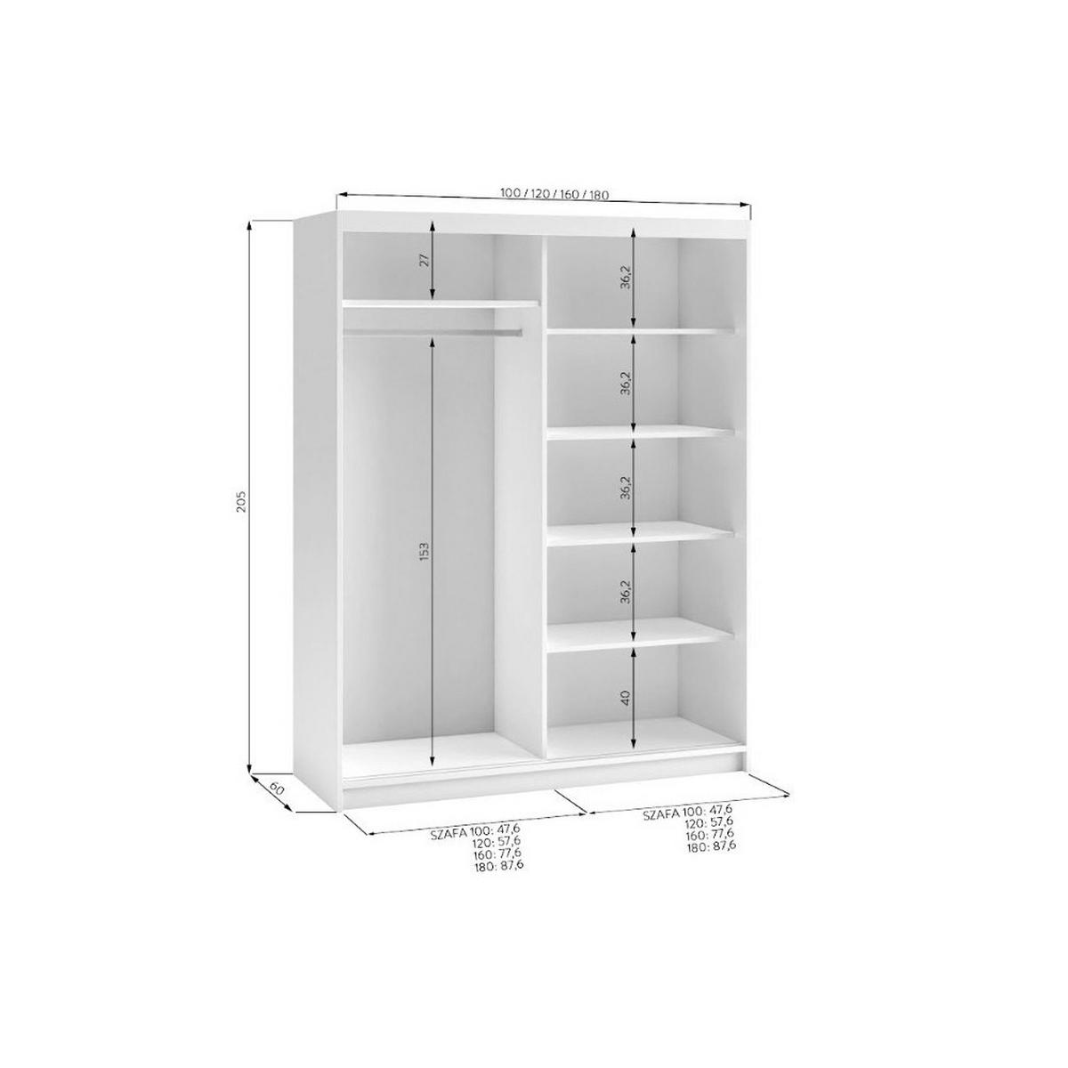 SCHWEBETÜRENSCHRANK TELA 100/205/60cm 2-türig mit Spiegel Eiche Artisan - Eiche Artisan, Holzwerkstoff (100/205/60cm) - MASSENO