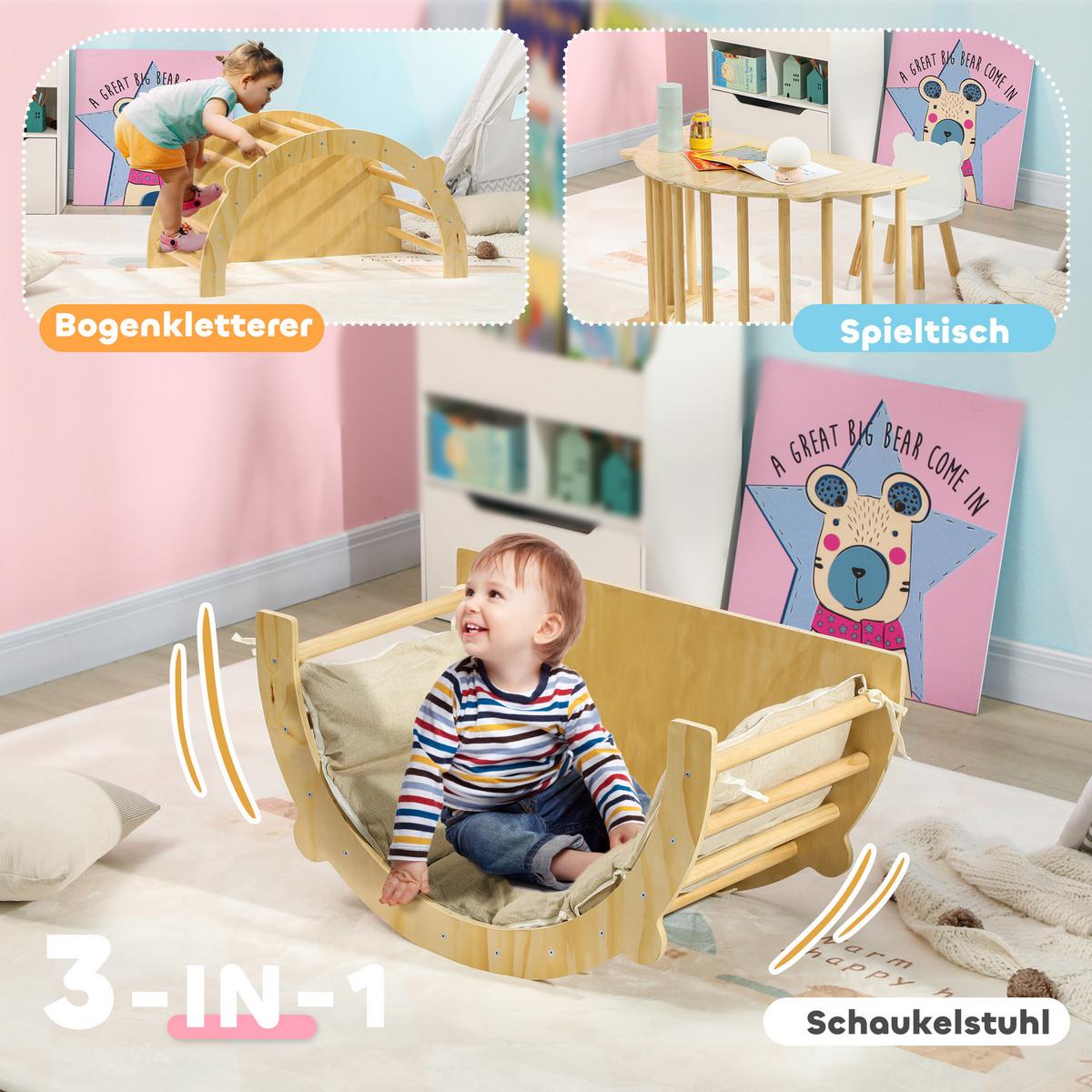 2 in 1 Klettergerüst Set, Kletterbogen zum Schaukeln und Klettern, Naturholz - Naturfarben, Holzwerkstoff (52/50/90cm) - AIYAPLAY