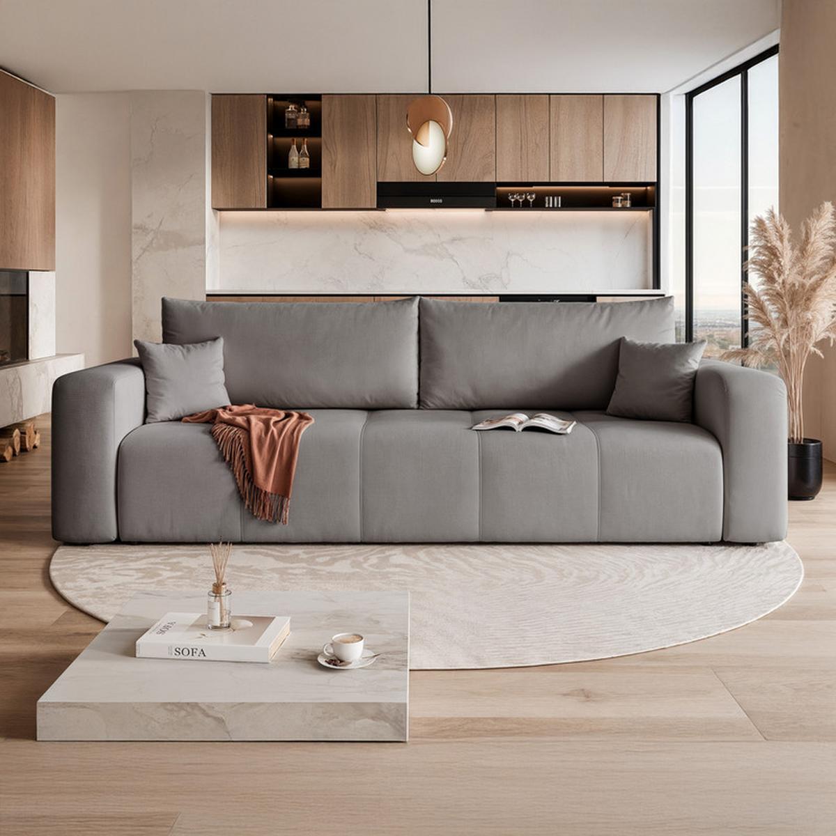 SCHLAFSOFA PEDRO mit Bettkasten Grau - Dunkelgrau, Holzwerkstoff/Textil (244/79/93cm) - Idohome