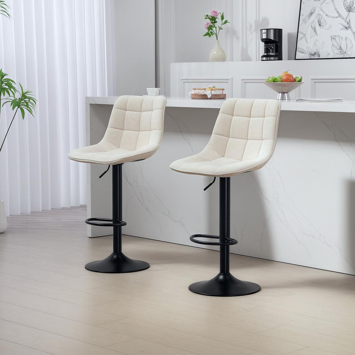 BARHOCKER 2er-Set, Gepolstert Barstuhl mit Lehne, Chenille-Optik Beige - Beige/Schwarz, Kunststoff/Textil (47/115.5/48cm) - HOMCOM