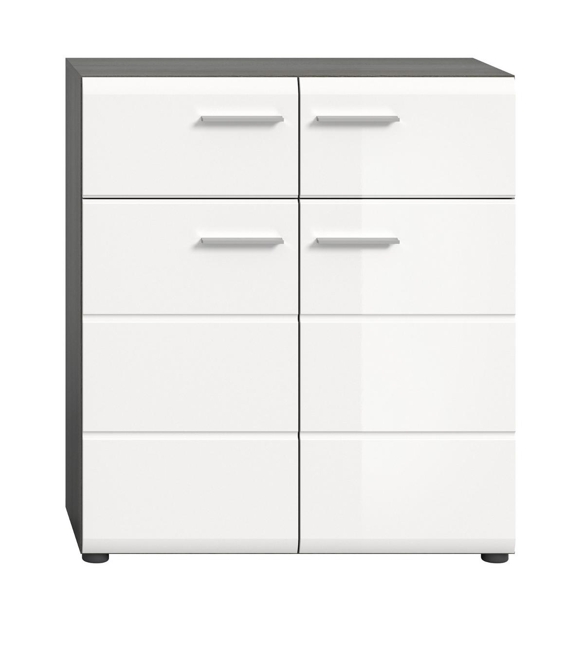 SCHUHSCHRANK weiß Hochglanz, grau 80 cm, Schuhkommode mit viel Stauraum - Weiß Hochglanz/Silberfarben, Holzwerkstoff/Kunststoff (80/90/37cm) - Inn.Furn