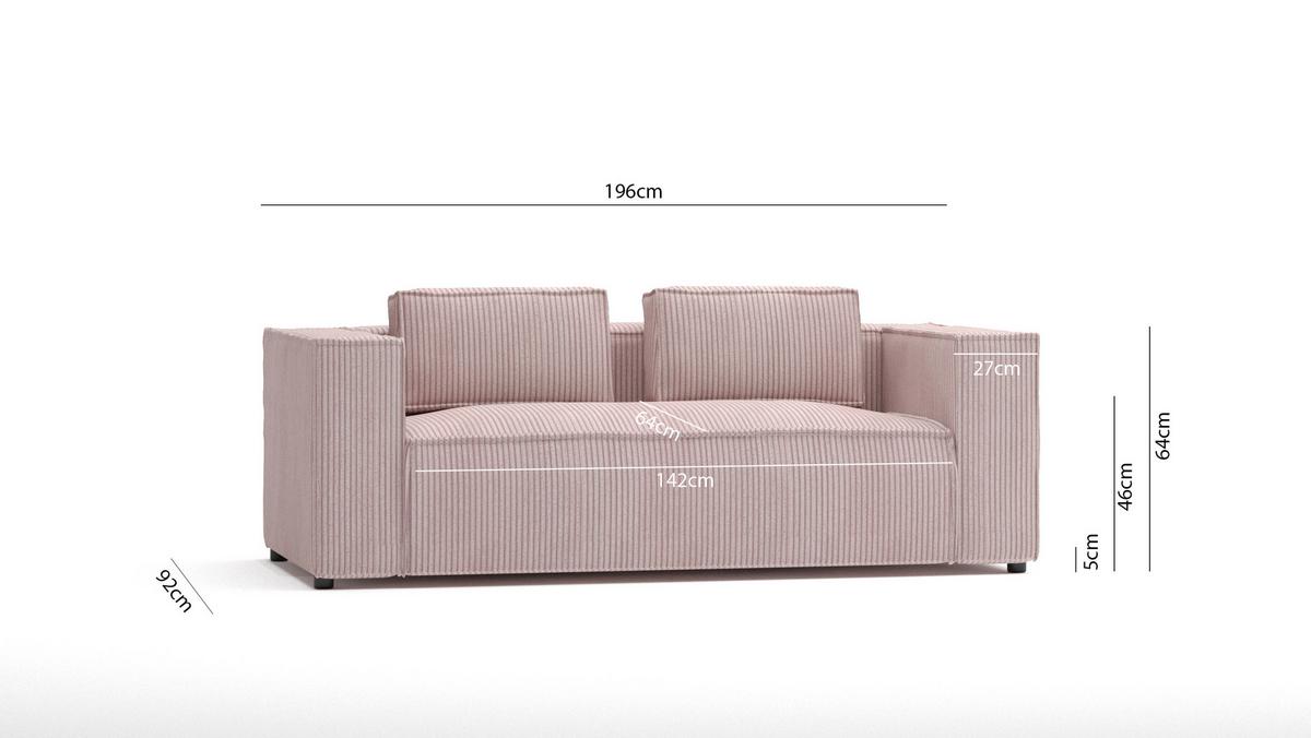 2-SITZER-SOFA Nova Puderrosa Cord - Pink/Schwarz, Holz/Kunststoff (196/64/92cm) - S-Style Möbel