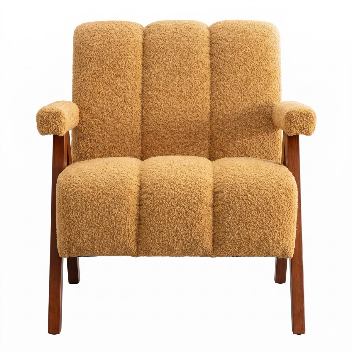 SESSEL aus bouclé und eichenholz, moderner akzentstuhl - Gelb, Holz (77/77/68.5cm) - Urban Meuble