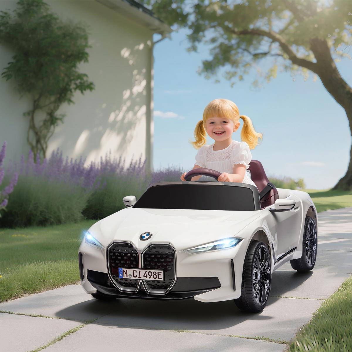 KINDER Elektroauto Elektrofahrzeuge mit Fernbedienung, MP3-Player, 3-5 km/h - Weiß, Metall (115/67/45cm) - HOMCOM