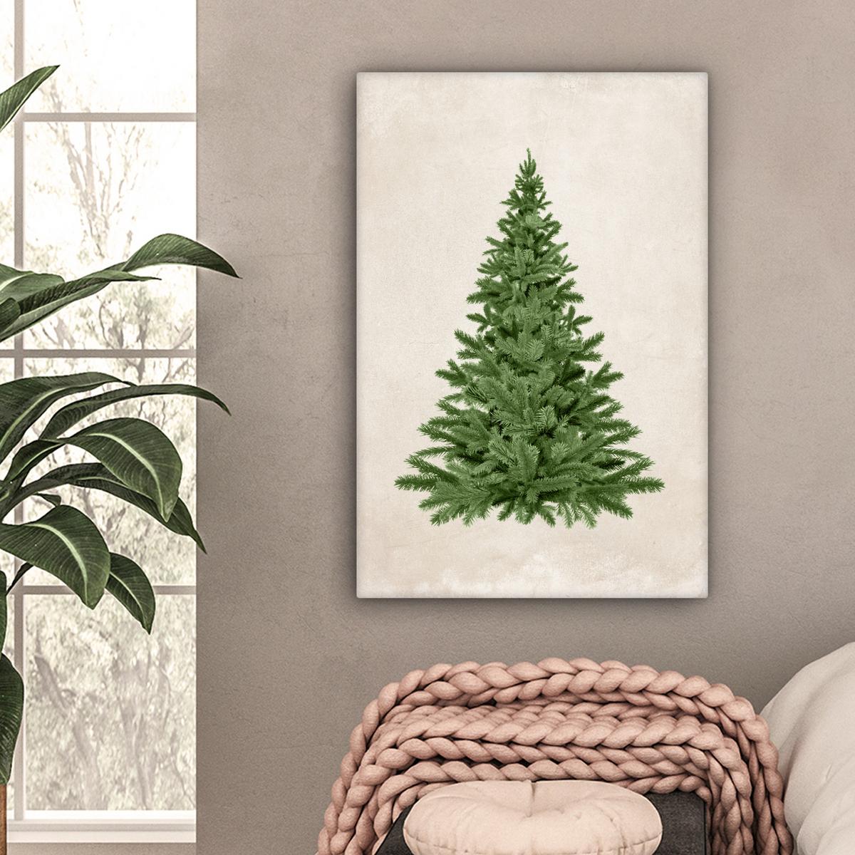 LEINWANDBILD Weihnachtsbaum - Grün - Weihnachten - Feiertage Wanddeko 40x60 cm - Olivgrün, Textil (40/60cm) - MuchoWow