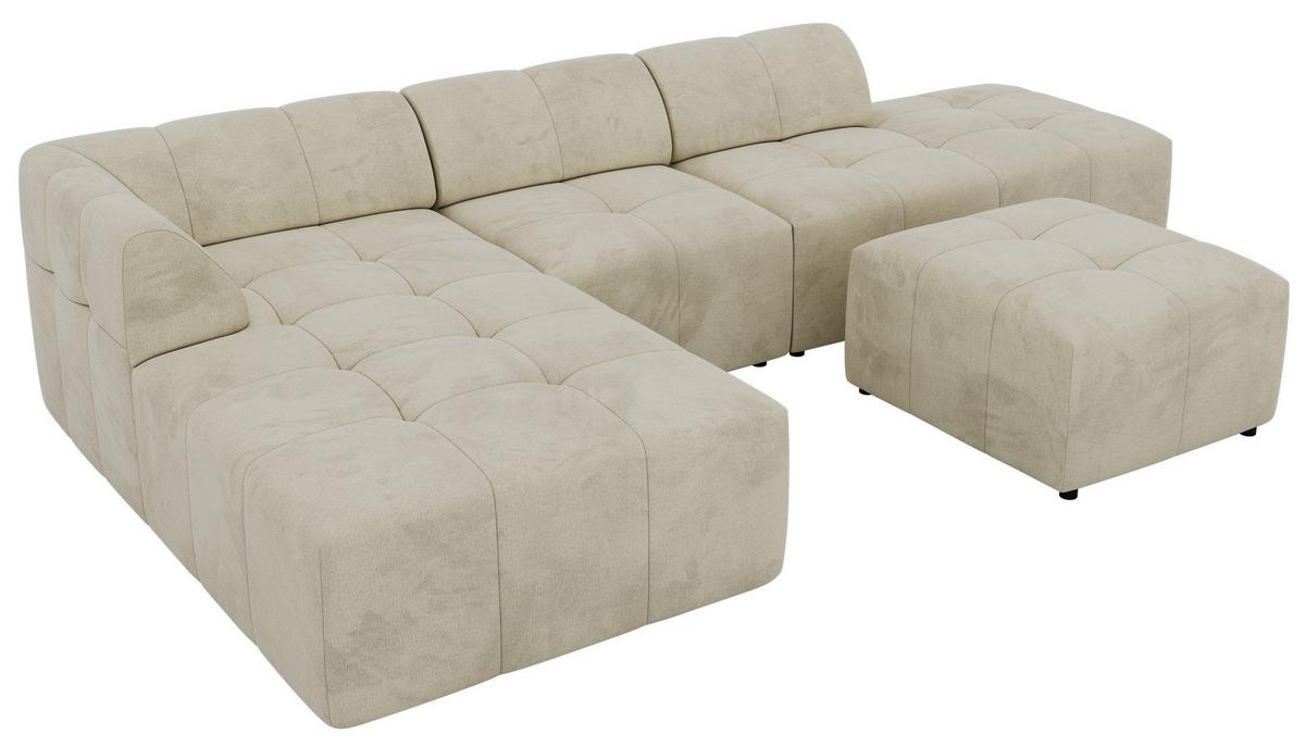ECKSOFA GRIDA 4M L Beige Velvet - Links - Beige/Schwarz, Kunststoff/Textil (335/176cm) - MKS