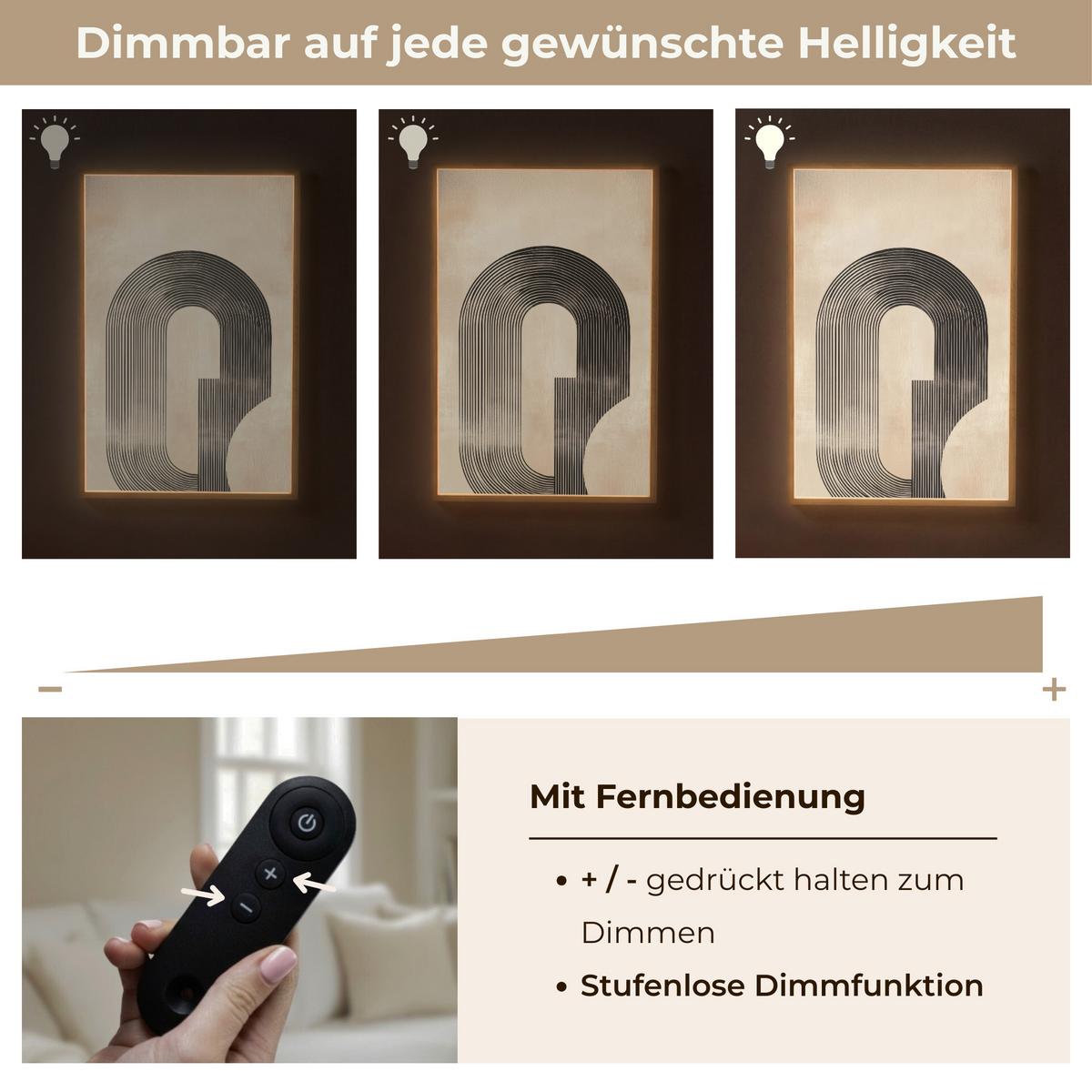WANDLEUCHTE MIT AKKU Schleife - Streifen - Minimalistisch - Schwarz 60x90 cm - Beige, Holzwerkstoff (60/90/8cm) - OnlyWow