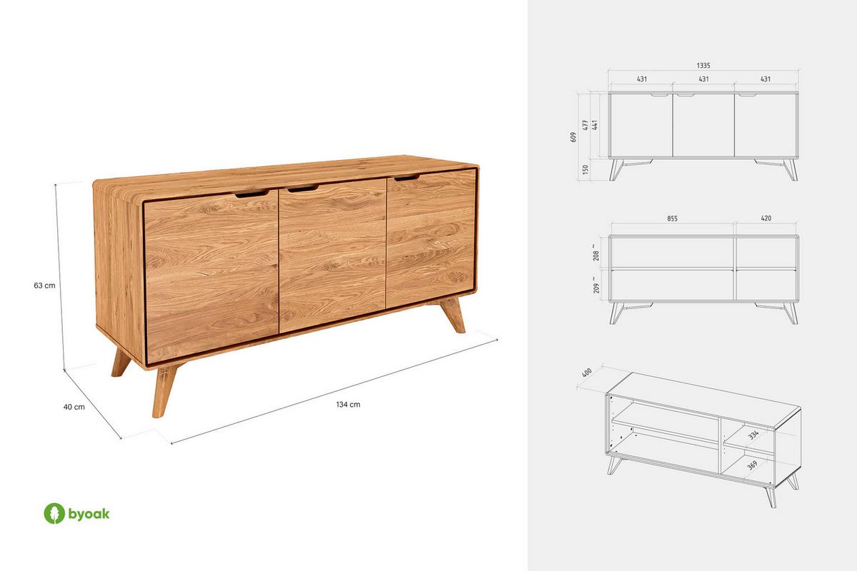 KOMMODE GREG Wildeiche - Wildeiche, Holz (134/63/40cm) - byoak