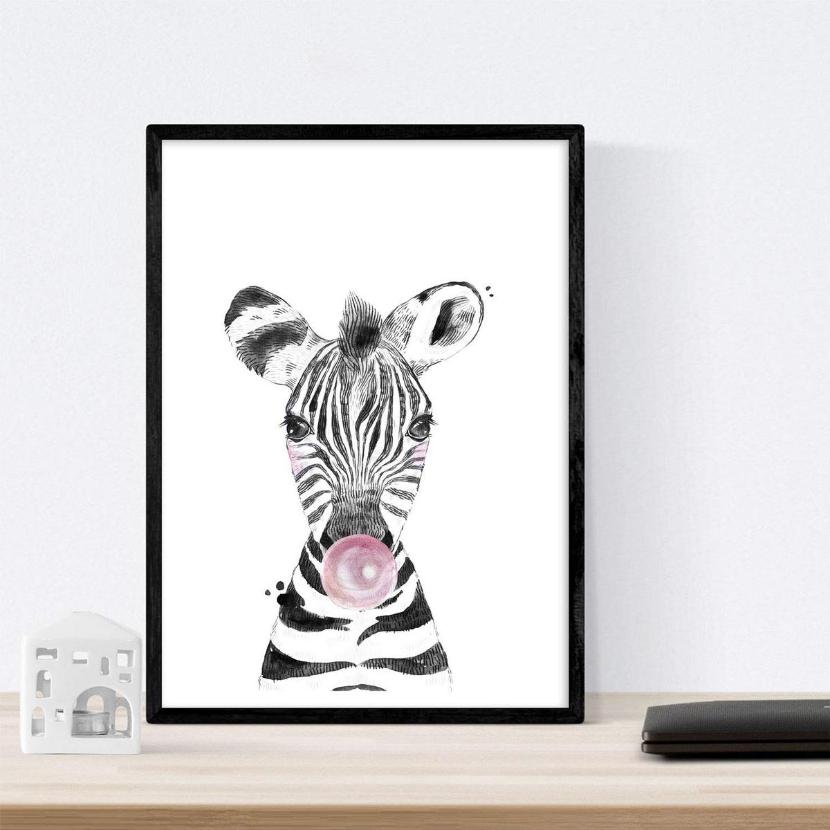 POSTER Set Mit 6 Tiere Babys Mit Kaugummi Zebra Schweinefleisch Giraffenwild Hirsch Kuhpferd A3 Rahmenlos - Klar, Papier (29/3cm) - Nacnic