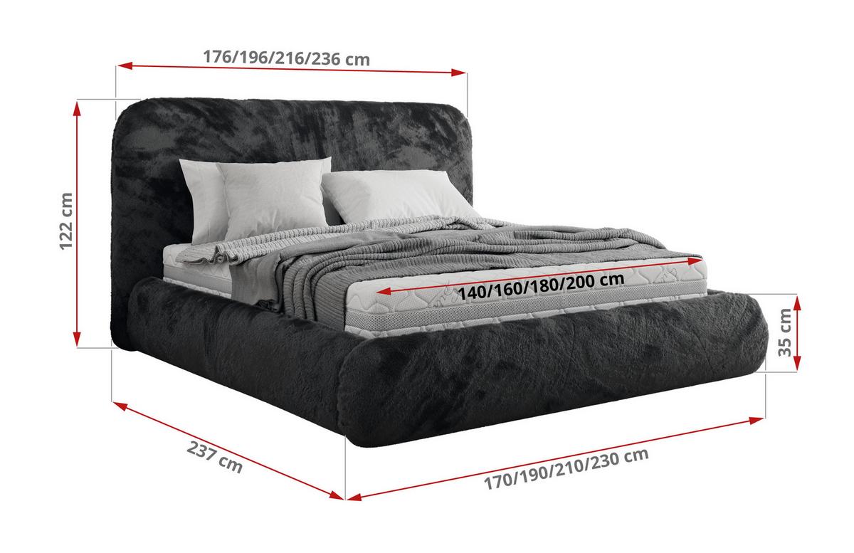 POLSTERBETT BENEA CLASSIC 140/200 - Dunkelgrau Plüsch - ohne Matratze - Dunkelgrau, Textil (140/200cm) - MKS