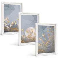 BILDER SET 3er Set - 40x60 cm Weißer Rahmen - Vögel, die am Himmel fliegen - Weiß, Kunststoff (40/60cm) - TULUP