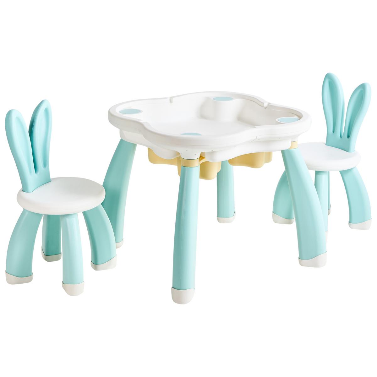 KINDERTISCH mit Stühlen Weiß/Blau Bunyan - Blau/Weiß, Kunststoff (65/55/65cm) - Beliani