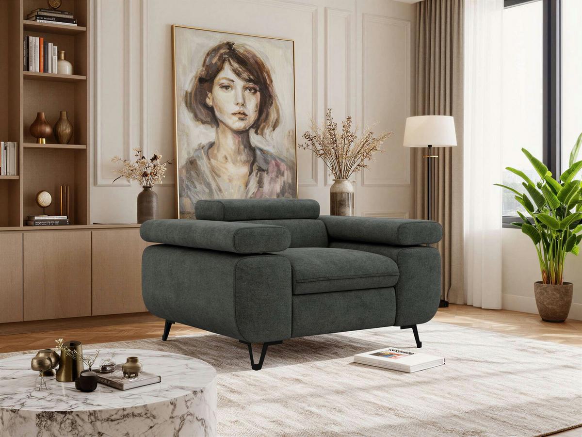 SESSEL PETER 1 - Dunkelgrau Stukture - Dunkelgrau/Anthrazit, Textil/Metall (126/76/99cm) - MKS