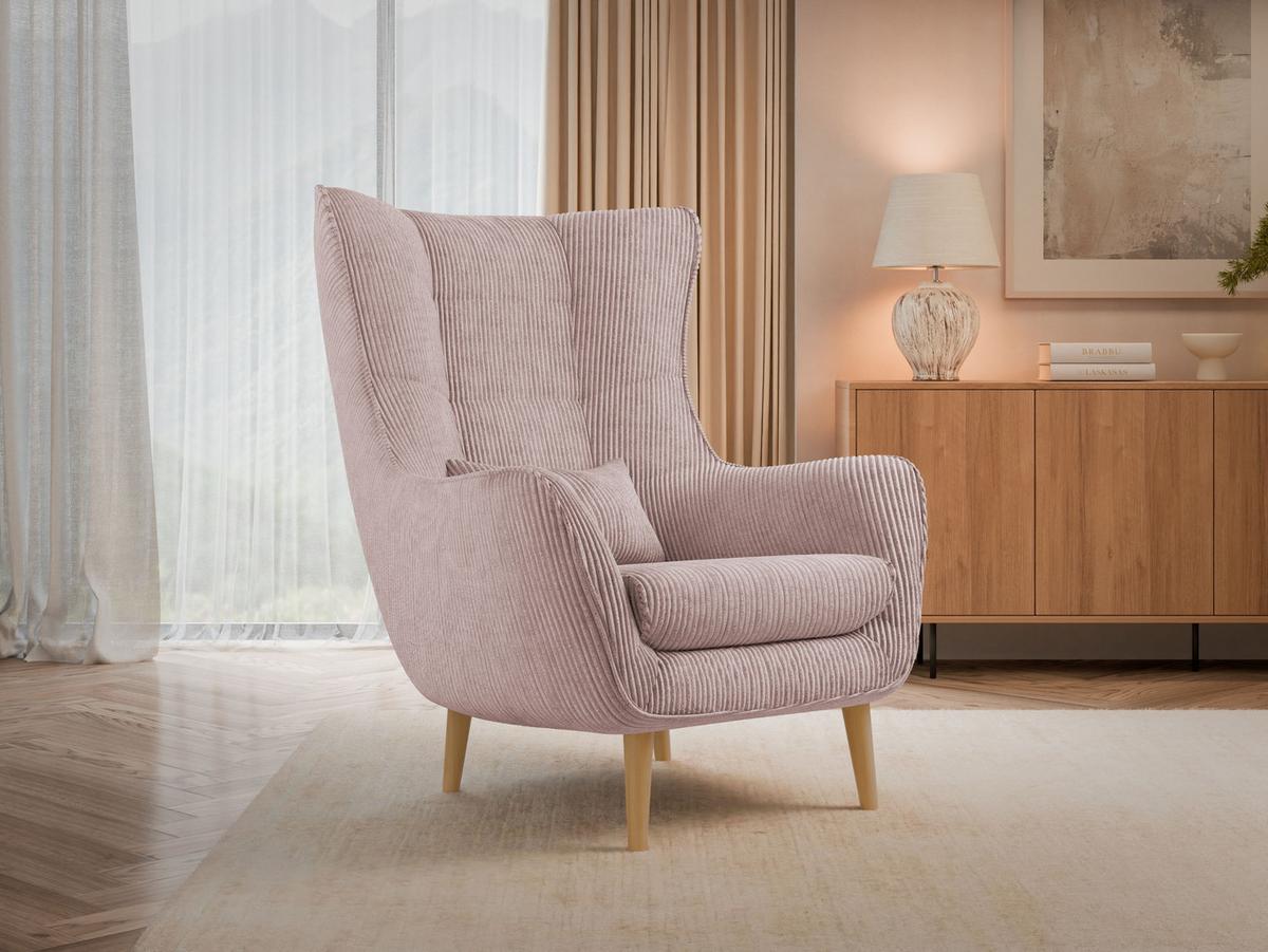 SESSEL Estjano Cord - Hellrosa/Beige, Holz/Textil (80/106/95cm) - MIRJAN24