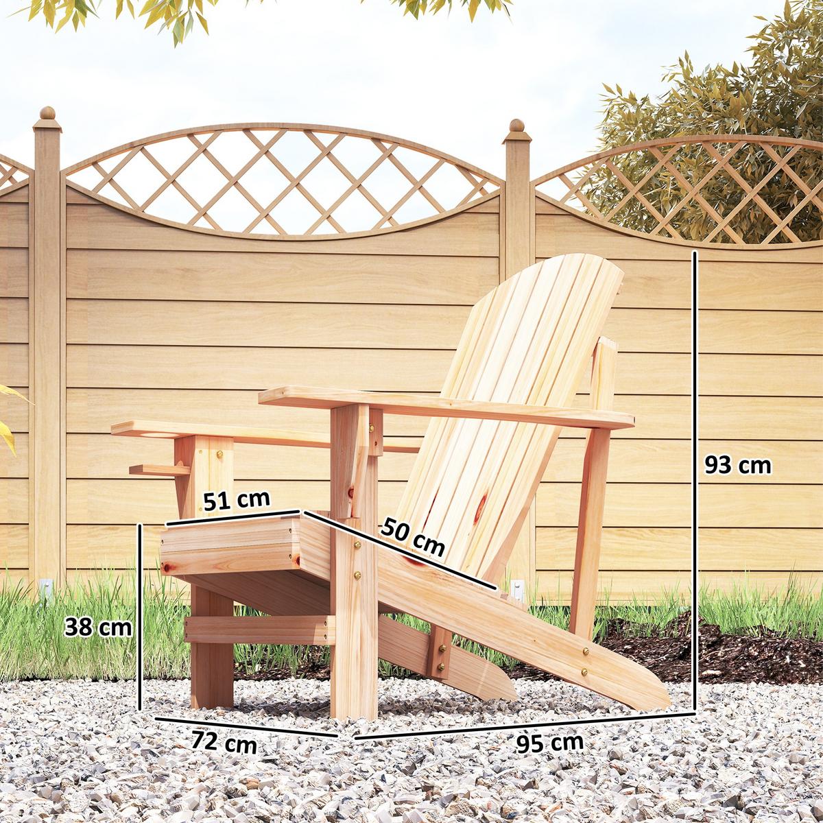 ADIRONDACK-GARTENSTUHL mit Becherhalter Gartenliege Balkonstuhl Massivholz Natur - Fichtefarben, Holz (95/93/72cm) - Outsunny