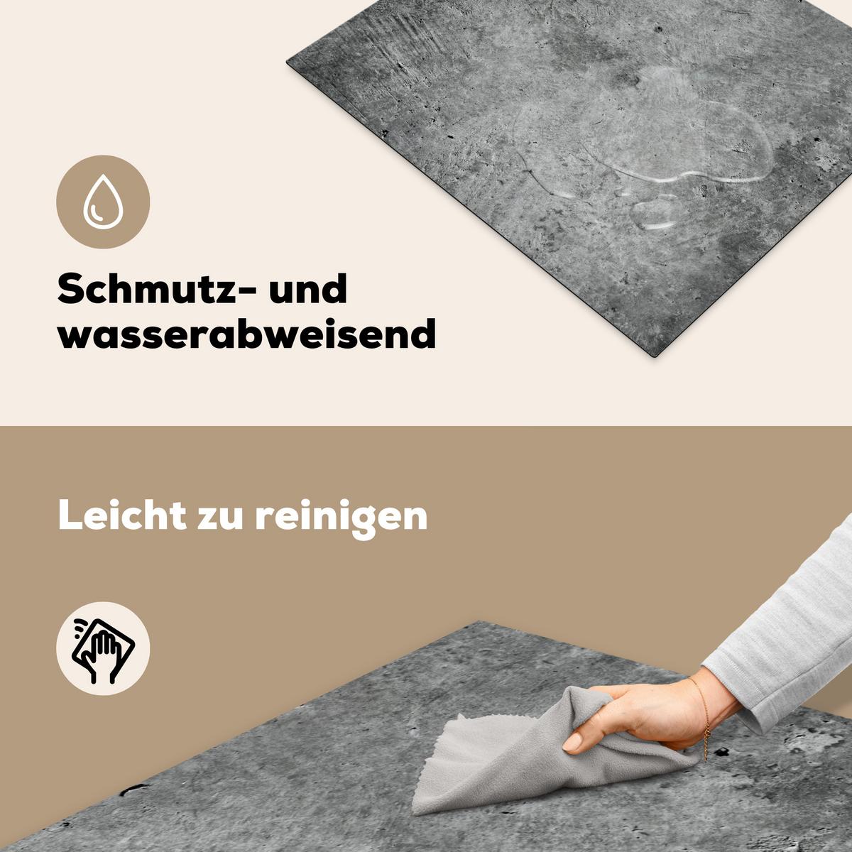 HERDABDECKPLATTE Beton - Schiefer - Grau -Betonstruktur Herdabdeckung Induktionsfeld 65x52 cm - Grau, Kunststoff (65/52/0.2cm) - MuchoWow