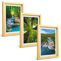 BILDER SET 3er Set - 20x30 cm Goldrahmen - Wasserfälle grüner Wald Wasser - Goldfarben, Kunststoff (20/30cm) - TULUP