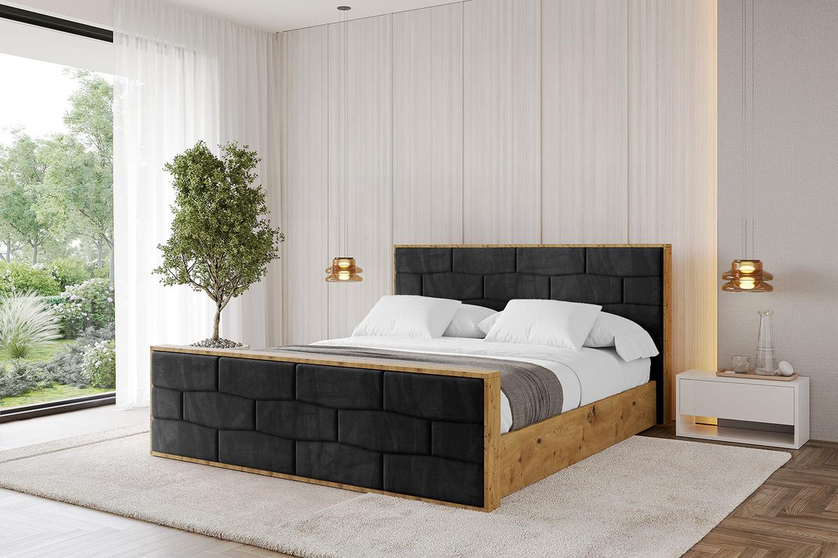 POLSTERBETT mit Bettkasten, Fußteil und Lattenrost, Boxbett mit Matratze H3/H4 - ENZO8-Z 180x200 Schwarz - Schwarz, Holzwerkstoff/Textil (180/200cm) - ALTDECOR