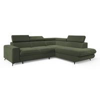 ECKSOFA VELISS Olivgrün Veloursstoff mit Schlaffunktion - Olivgrün, Holz (255/193cm) - MASSENO