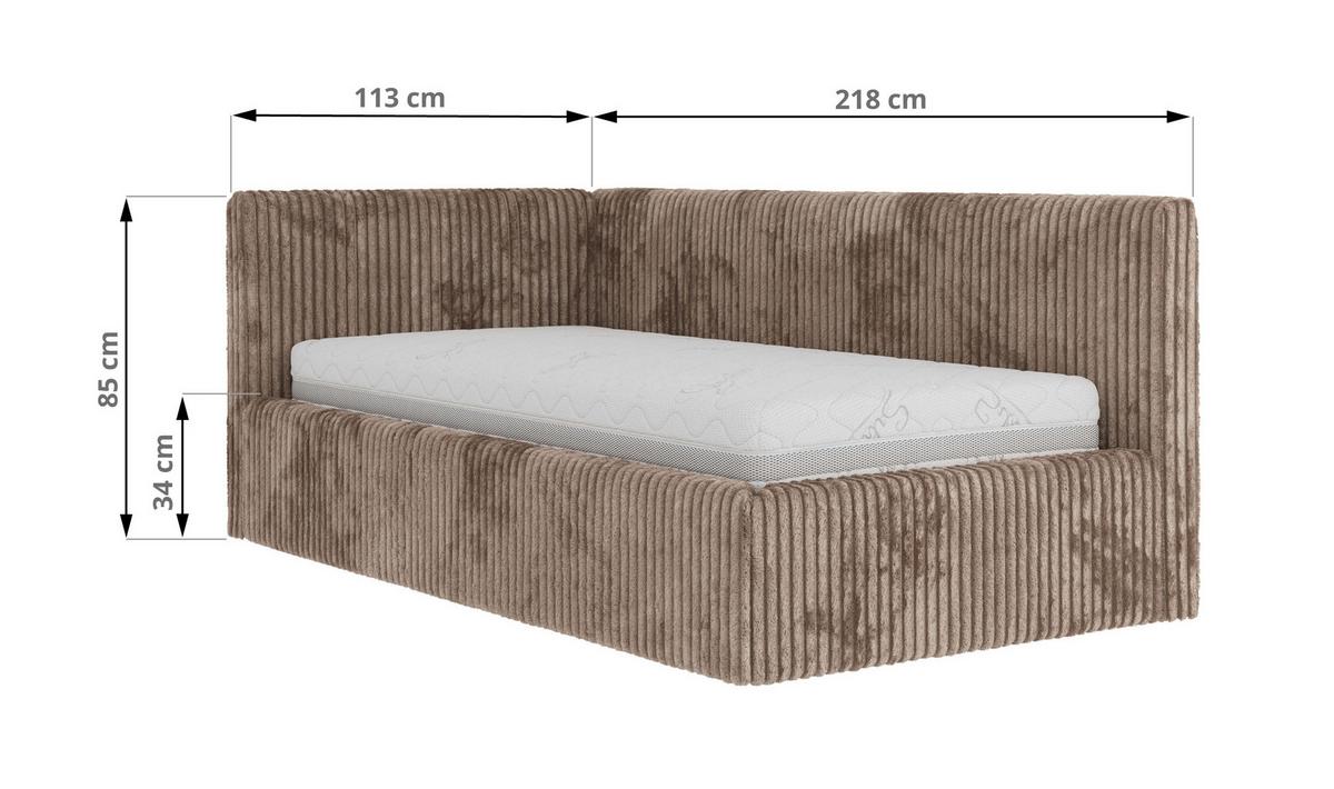 POLSTERBETT TILVO 90/200 - Braun Cord - Multitaschenfederkernmatratze - Links - Braun, Textil (90/200cm) - MKS