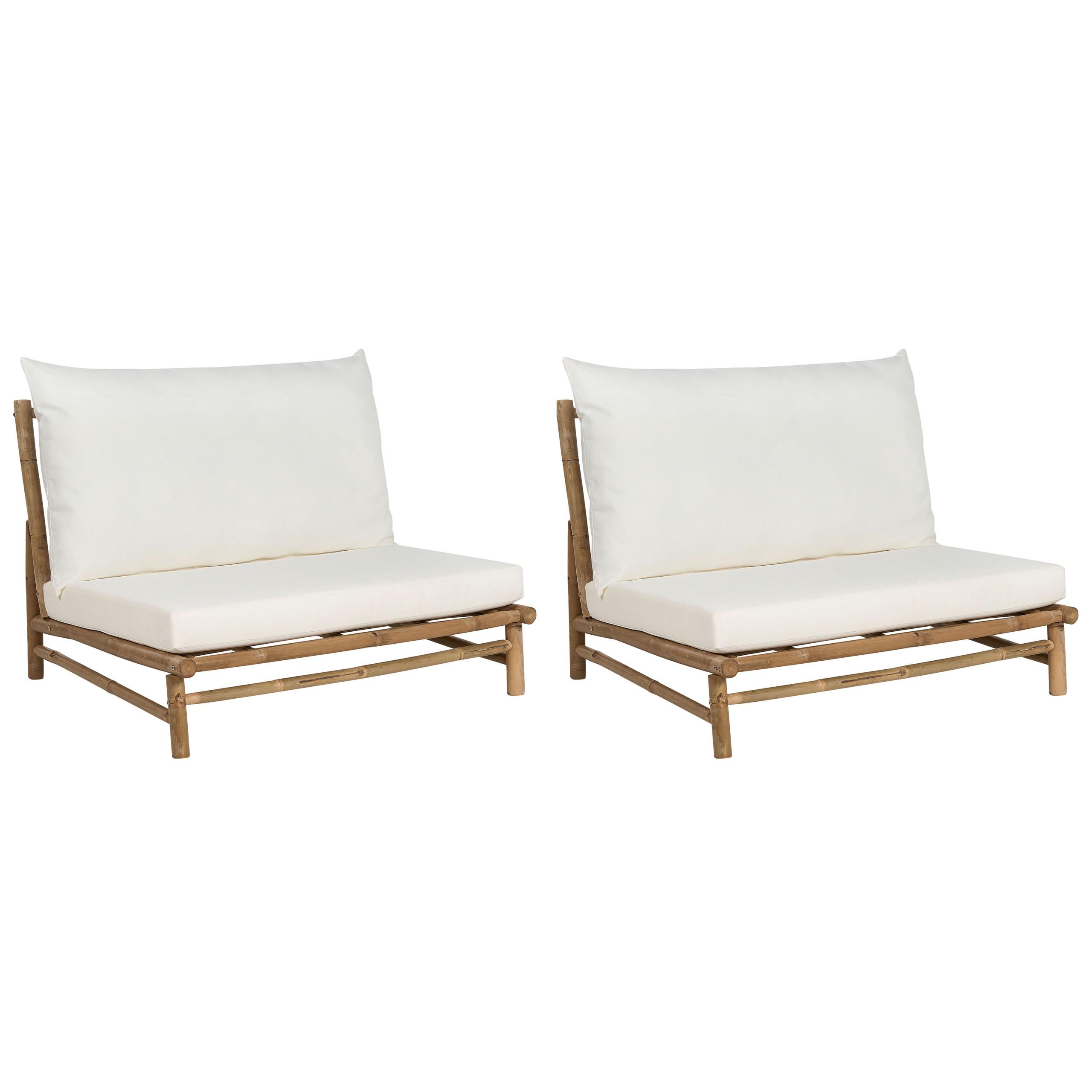 GARTENSESSEL 2er-Set Massivholz Cremeweiß Todi - Hellbraun/Creme, Holz (97/74/85cm) - Beliani