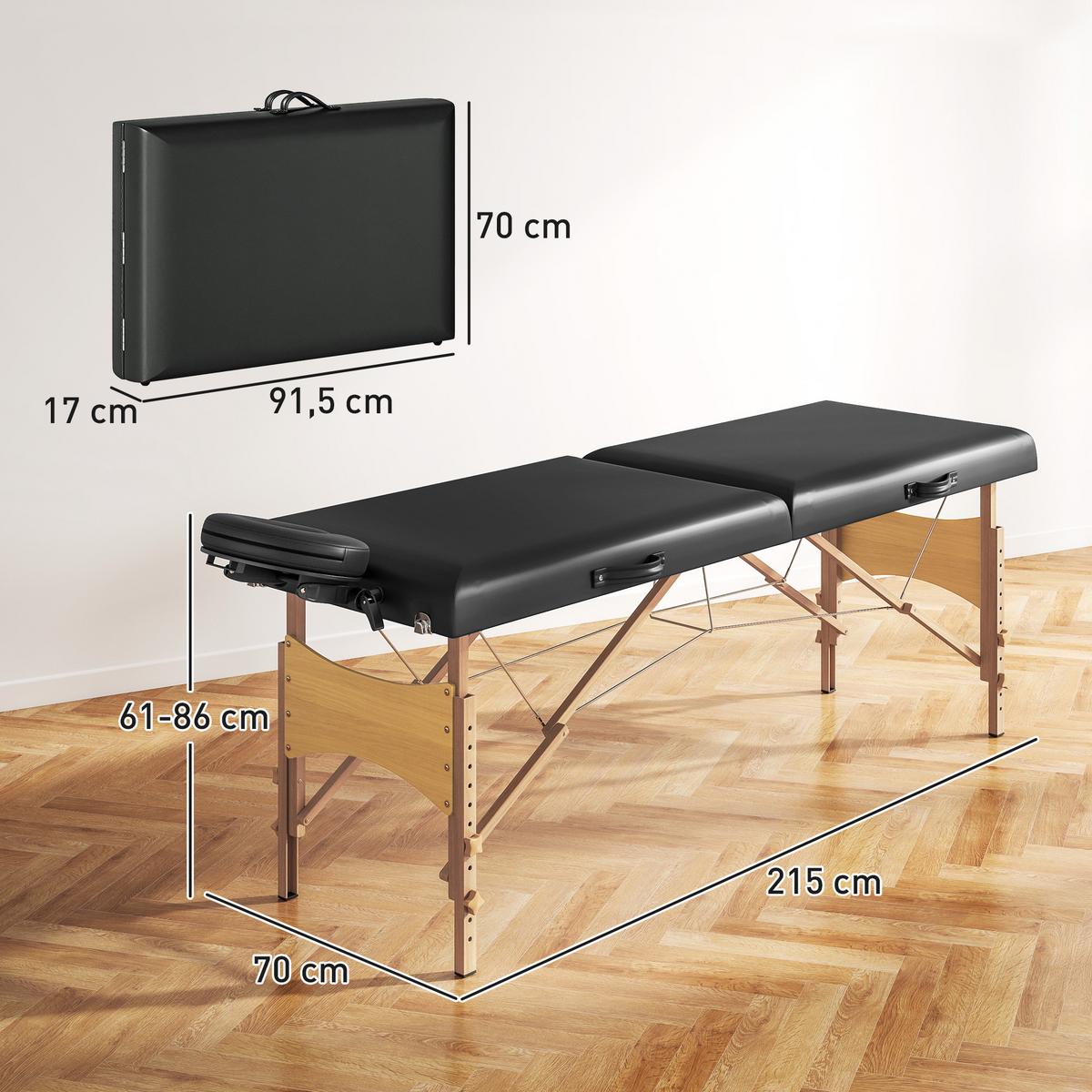 MASSAGELIEGE Kunstleder Holz Schwarz - Schwarz, Kunststoff (70/86/215cm) - HOMCOM