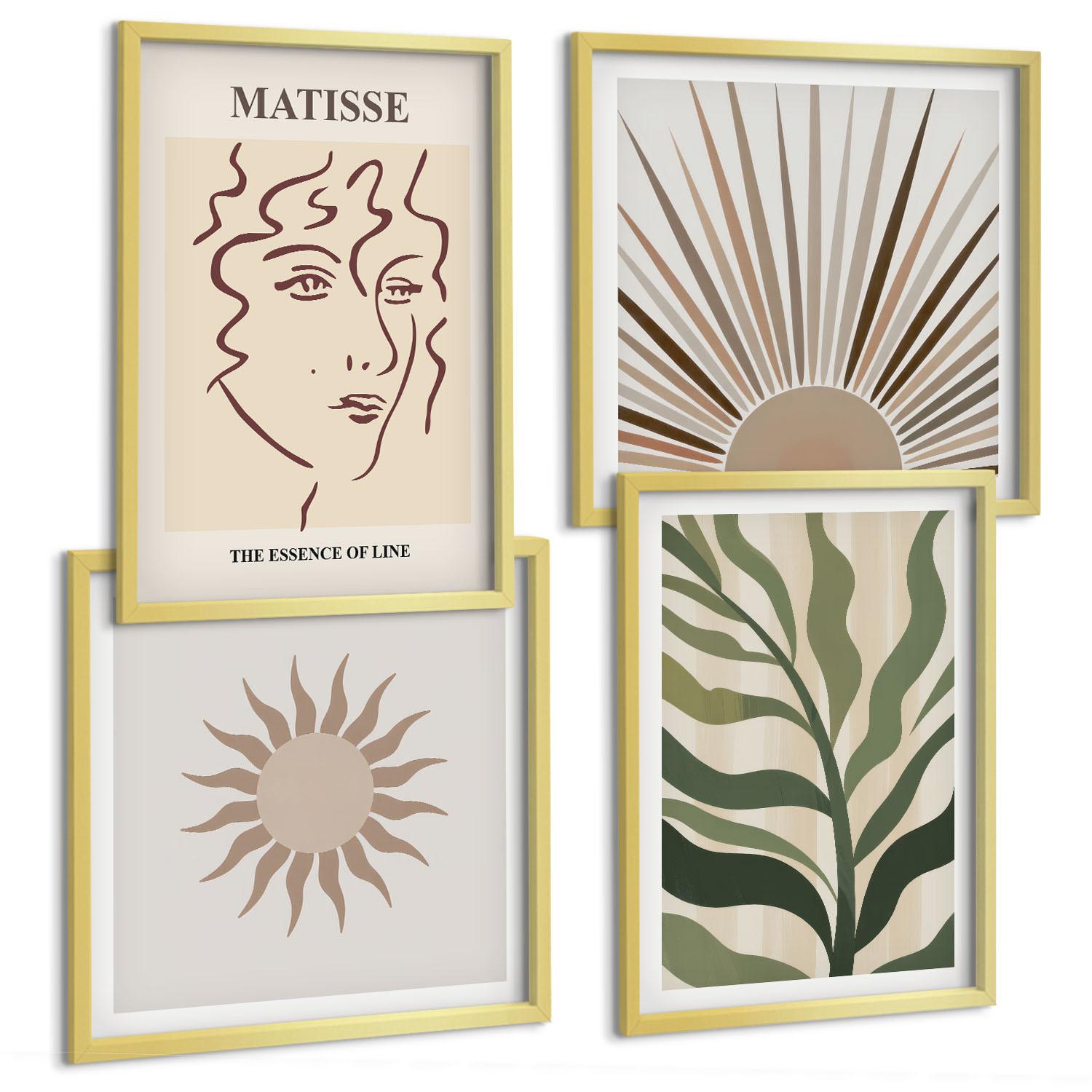 BILDER SET 4er Set - 50x50 cm & 40x60 cm Goldrahmen - Abstrakte Pflanzenmuster - Goldfarben, Kunststoff (50/50cm) - TULUP