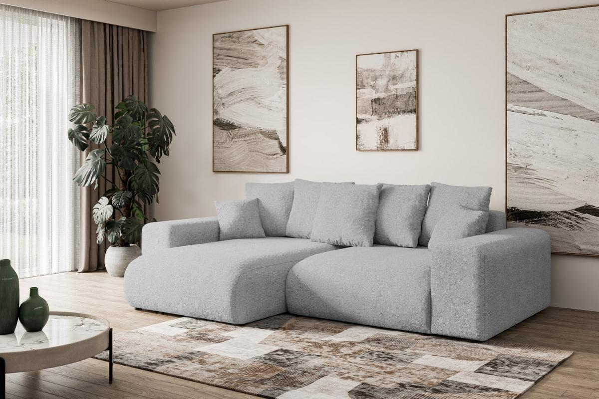 ECKSOFA Ottomane links ESKAR-L 266x176x72 Hellgrau Bouclé - Hellgrau/Schwarz, Holzwerkstoff/Kunststoff (266/176cm) - ALTDECOR