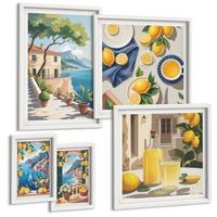 BILDER SET 5er Set - 50x50 cm & 20x30 cm & 40x60 cm Weißer Rahmen - Olivenblüten in Vasen Natur - Weiß, Kunststoff (40/60cm) - TULUP