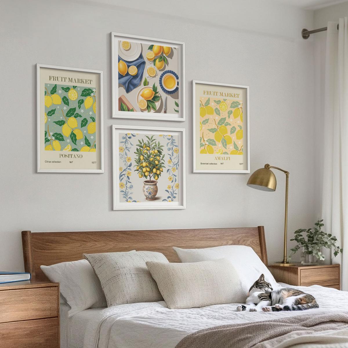 BILDER SET 4er Set - 50x50 cm & 40x60 cm Weißer Rahmen - Zitrusfrüchte aus Italien - Weiß, Kunststoff (50/50cm) - TULUP