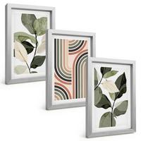 BILDER SET 3er Set - 20x30 cm Silberner Rahmen - Geometrische Pflanzenmotive - Silberfarben, Kunststoff (20/30cm) - TULUP