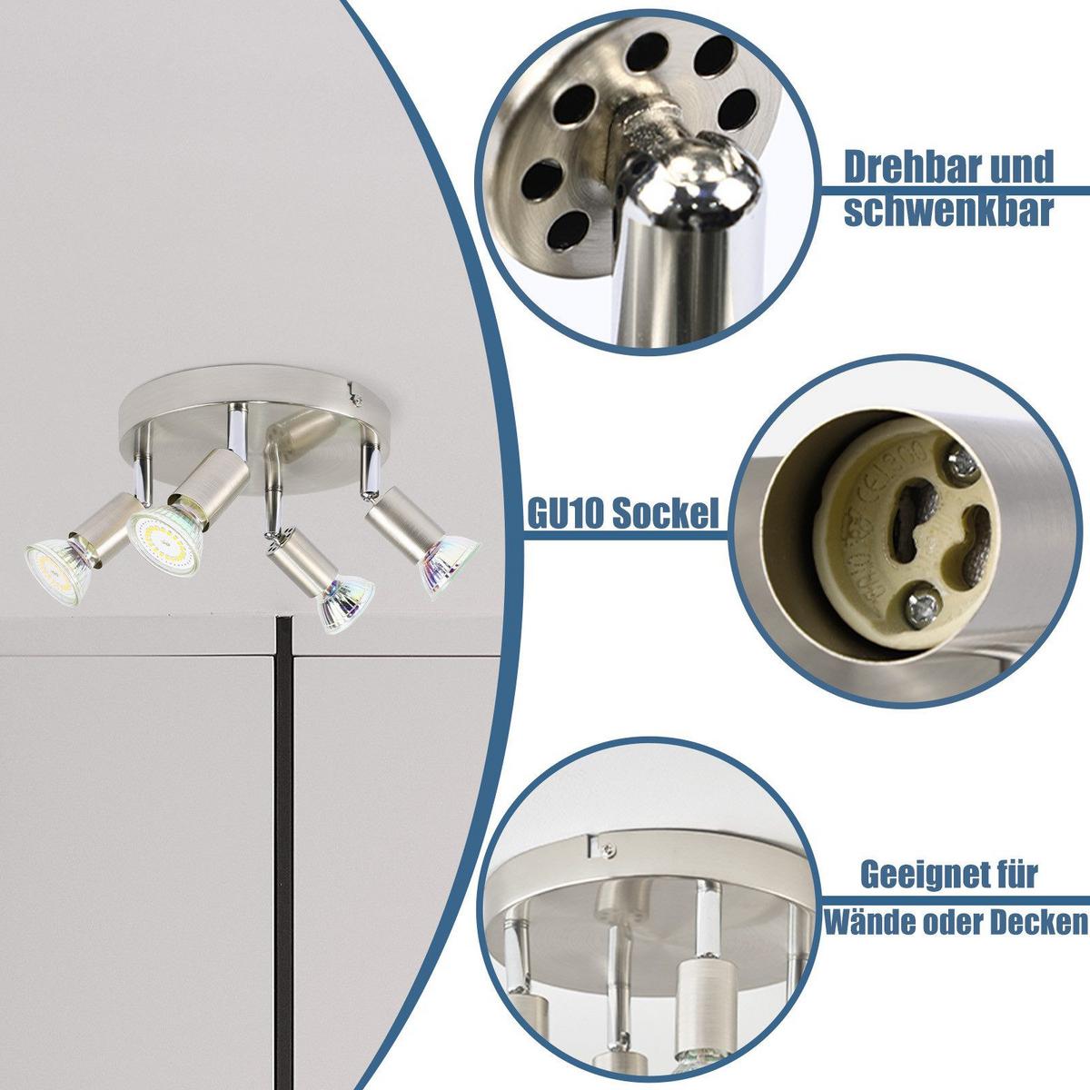 DECKENSTRAHLER Birtha 4-flammig 18/18/11 cm - Silberfarben, Metall (18/18/11cm) - Nettlife