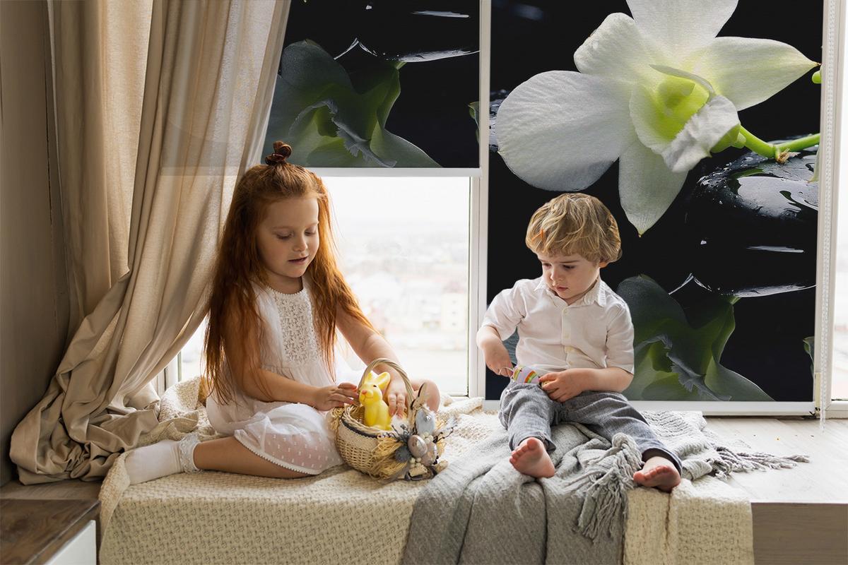 INNENROLLO - Fensterrollo - Rollo - 120x140 cm - Orchideen - Schwarz, Kunststoff (120/140/0.5cm) - TULUP