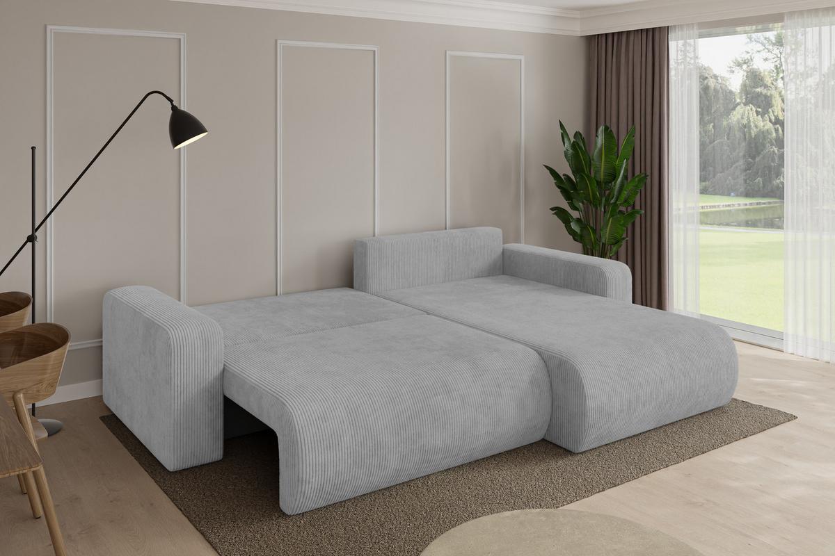 ECKSOFA mit Schlaffunktion Ottomane Rechts BERY-L 276x193x88 Grau Cord - Schwarz/Grau, Holzwerkstoff/Kunststoff (276/193cm) - ALTDECOR