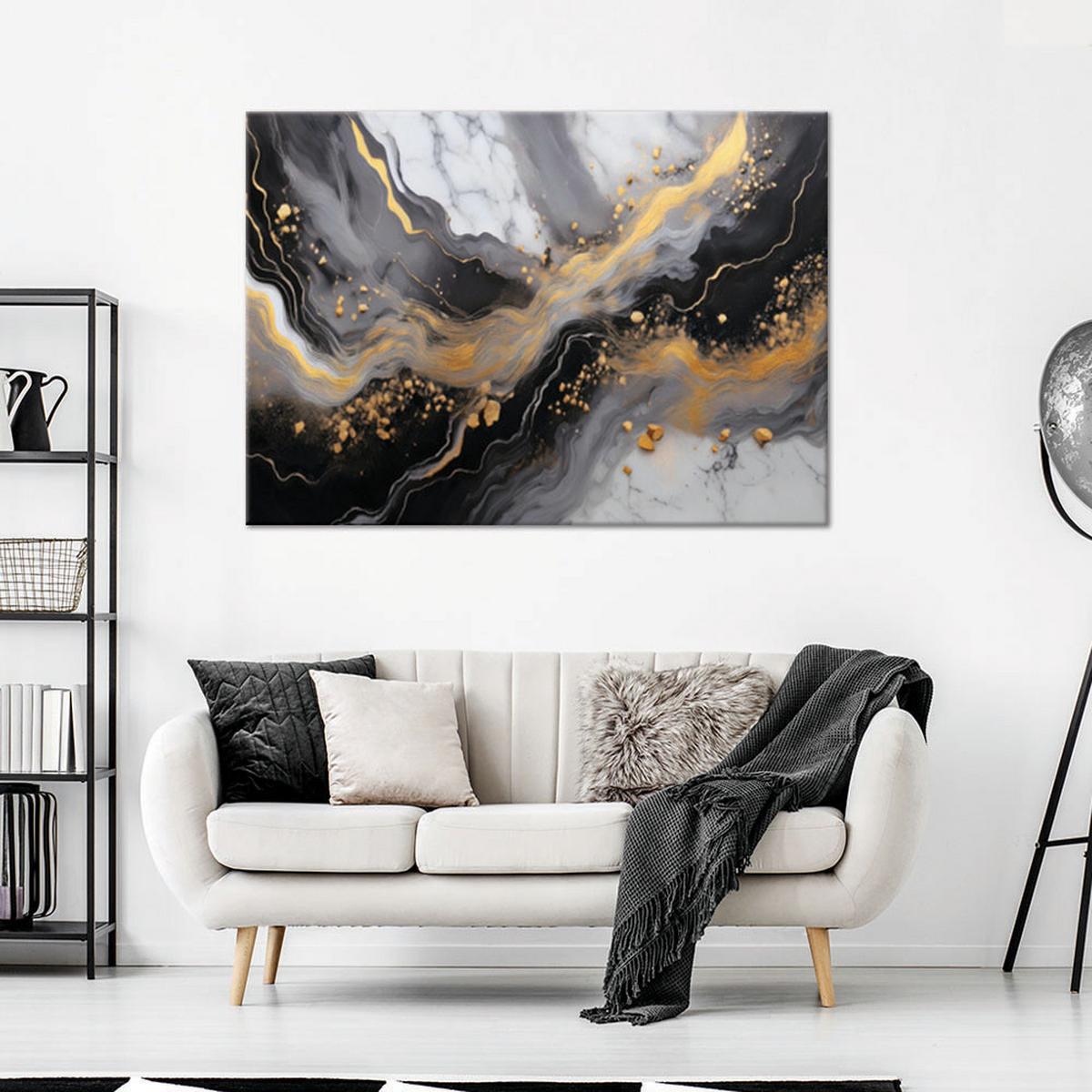 WANDBILD abstrakter marmor gold schwarz - Schwarz, Textil (60/40cm) - Feeby
