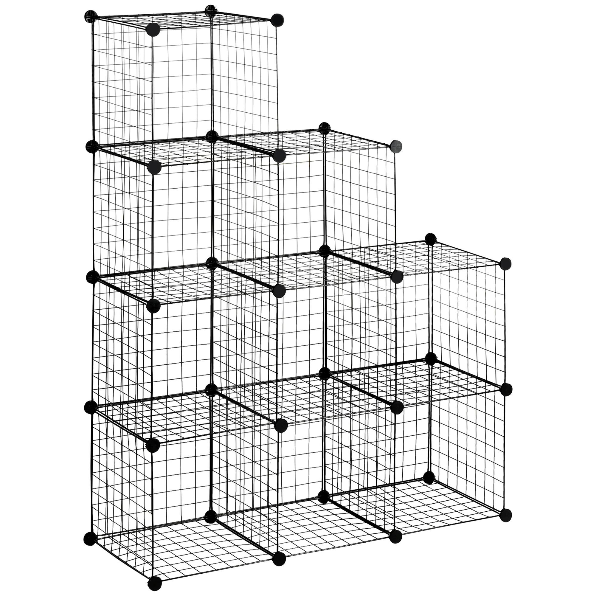 REGALSYSTEM, Steckregal aus Stahldraht, DIY Würfelregal, 9 Fächer, Stufenregal - Schwarz, Metall (35/105/105cm) - HOMCOM