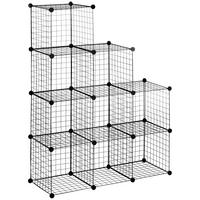 REGALSYSTEM, Steckregal aus Stahldraht, DIY Würfelregal, 9 Fächer, Stufenregal - Schwarz, Metall (35/105/105cm) - HOMCOM