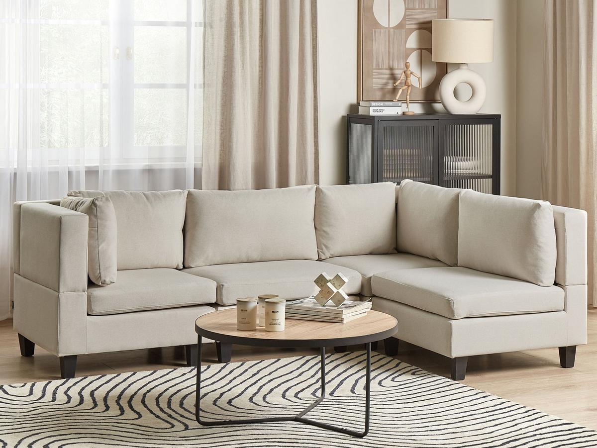 ECKSOFA Modul 4-Sitzer linksseitig Hellbeige Stoff Unstad - Beige/Schwarz, Textil (228/152cm) - Beliani