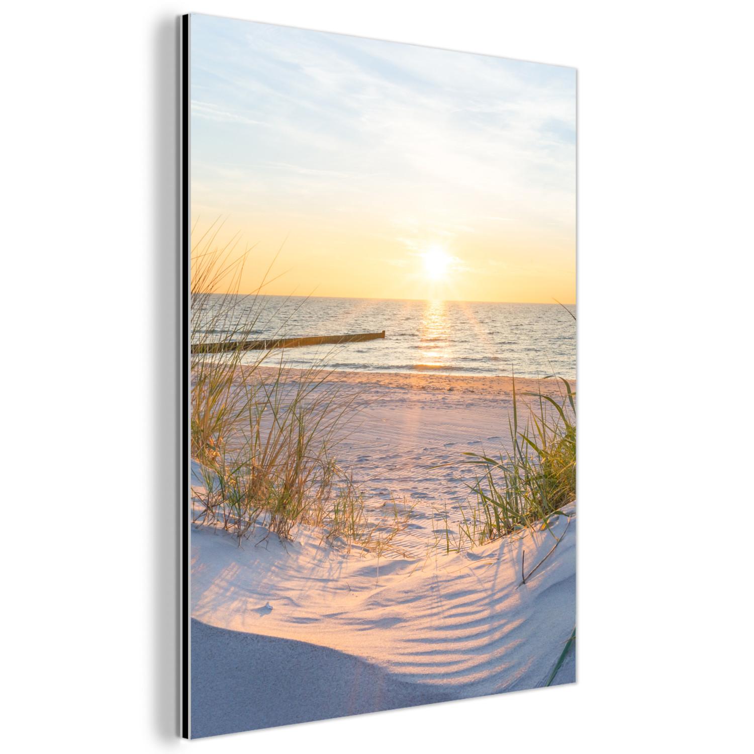 METALLBILD Strand - Sonne - Düne - Gras - Sand - Horizont 30x40 cm - Hellblau, Metall (30/40cm) - MuchoWow