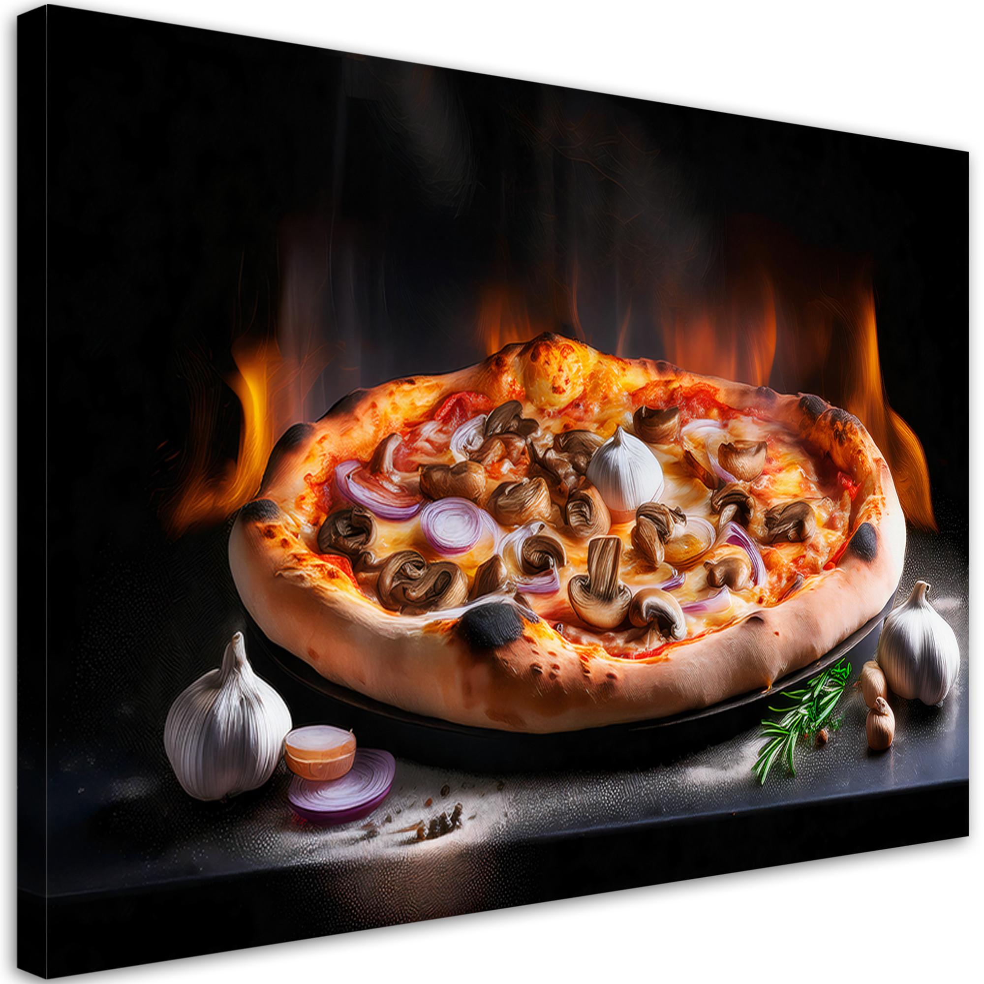 WANDBILD Pizza essen küche restaurant - Schwarz, Textil (60/40cm) - Feeby